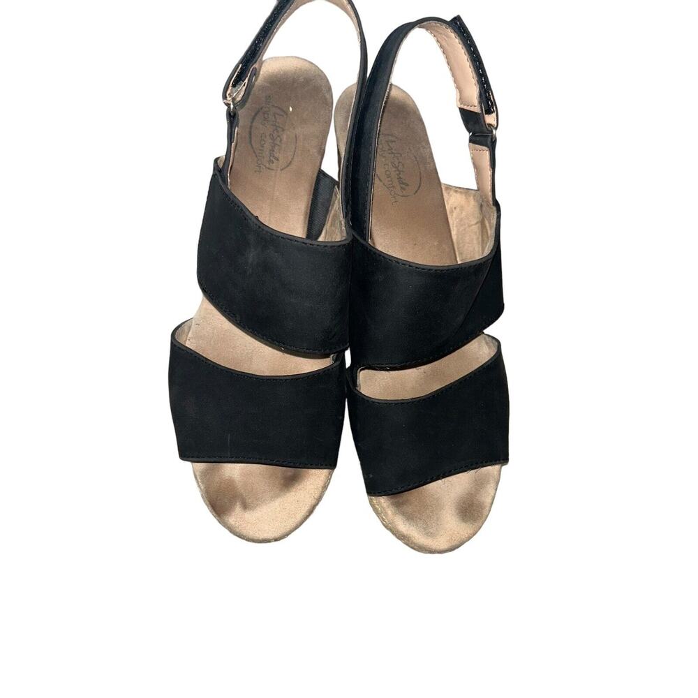 Life Stride Simply Comfort Wedge Sandals "Beachy" Slingback Size 11 Black